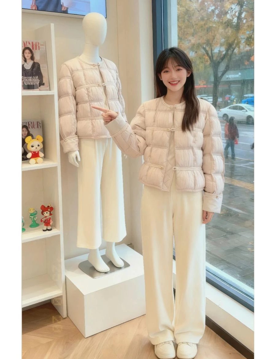 

Розовый ромбовидный узор, круглая хлопковая куртка Ne Thiened, женское зимнее пальто ort Sle, теплая и модная корейская версия