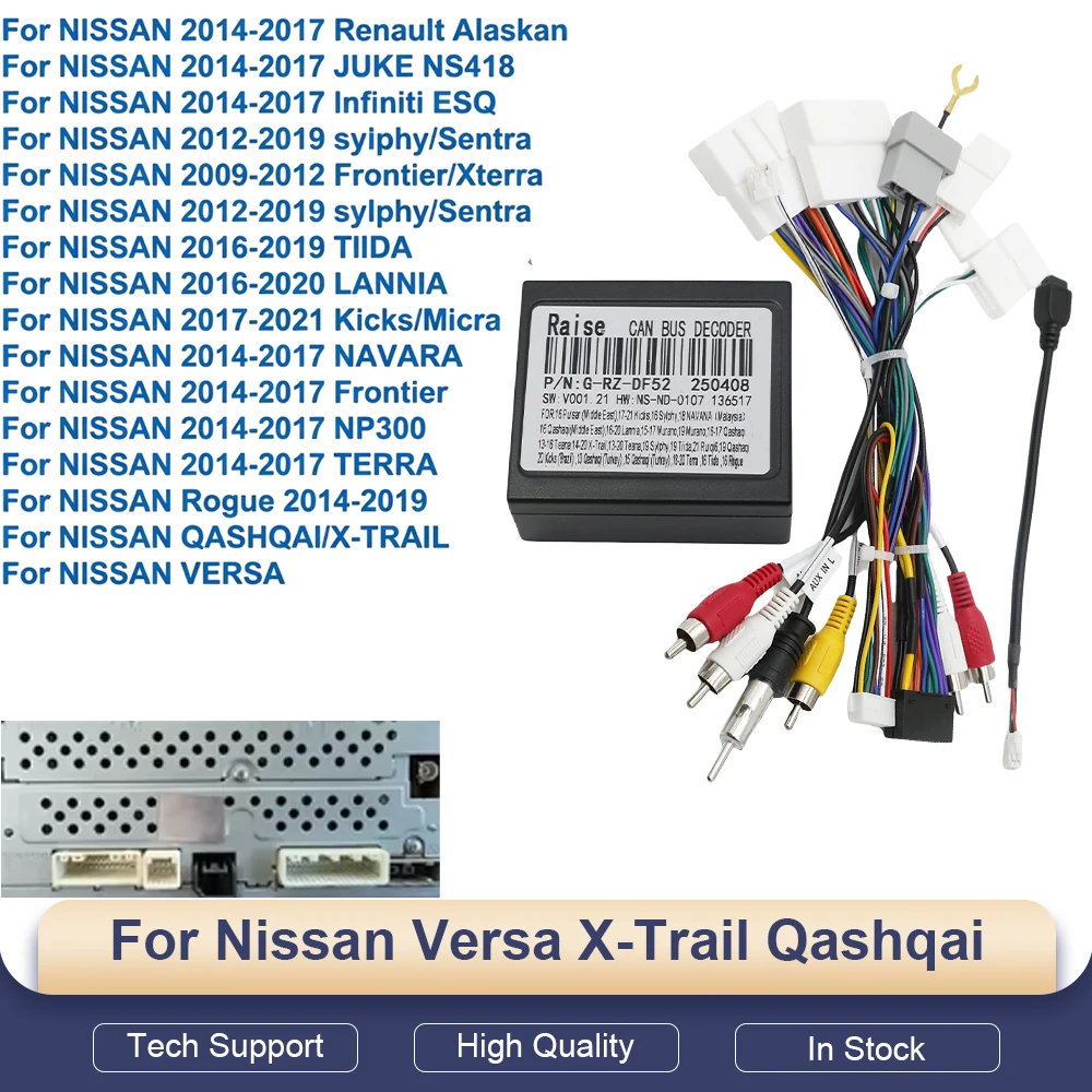 

16 Pin Wiring Harness Cable With CANBUS Decoder For Nissan Versa X-Trail Qashqai Sylphy Teana Kicks Android Radio