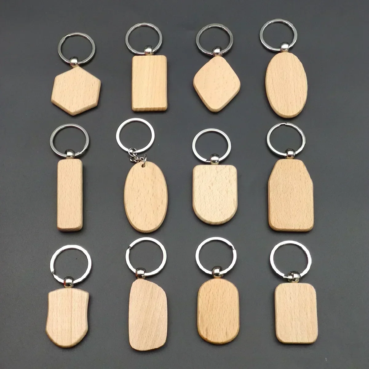 Custom Round Wooden Keychain ID Tags Laser Engraved Words Blank Round Wooden Key Chain DIY Beech Wood Keyring Key Tags Gifts