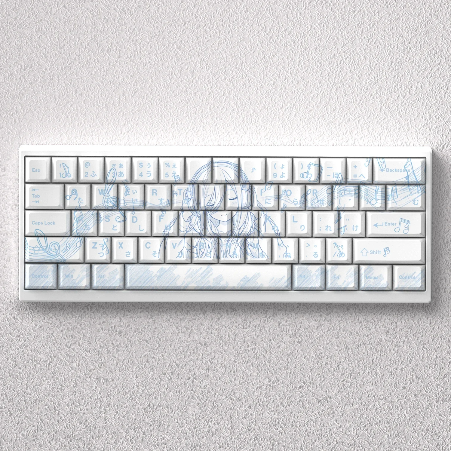 

73 клавиши PBT Колпачки для клавиш Nakano Miku Dye Sub Cherry Аниме Белый японский для 60% 65% 68% раскладки Механическая клавиатура GK61 Anne Pro 2