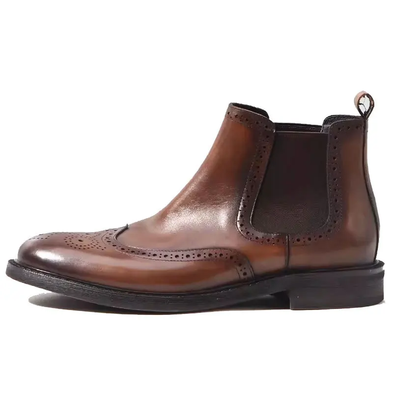 

Trendy Cowhide Boots Velvet Boots Men's Genuine Leather Retro Short High-top Leather Boots