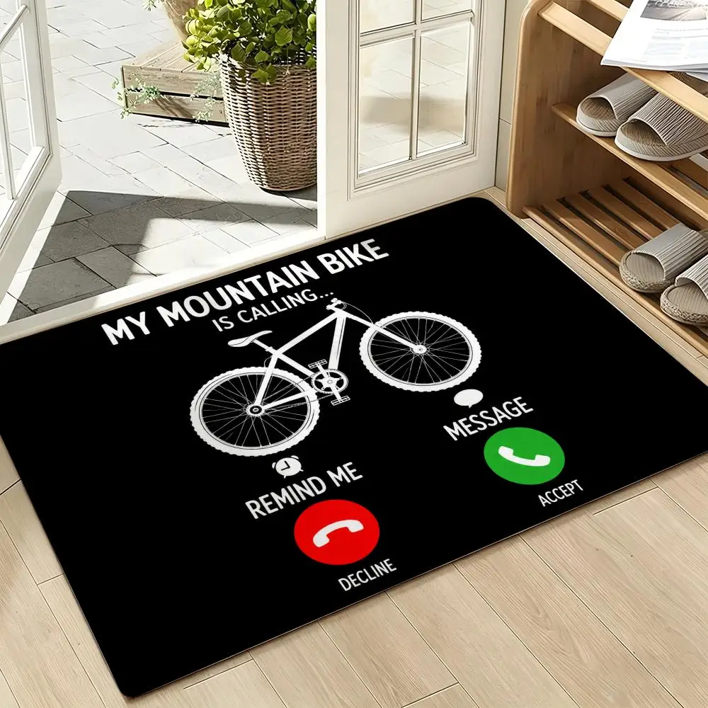 Mountain Bike Cycling Adventure Graphic Typography Floor Mat Soft Flannel Non Slip Absorbent Entryway Bathroom Bedroom Garage
