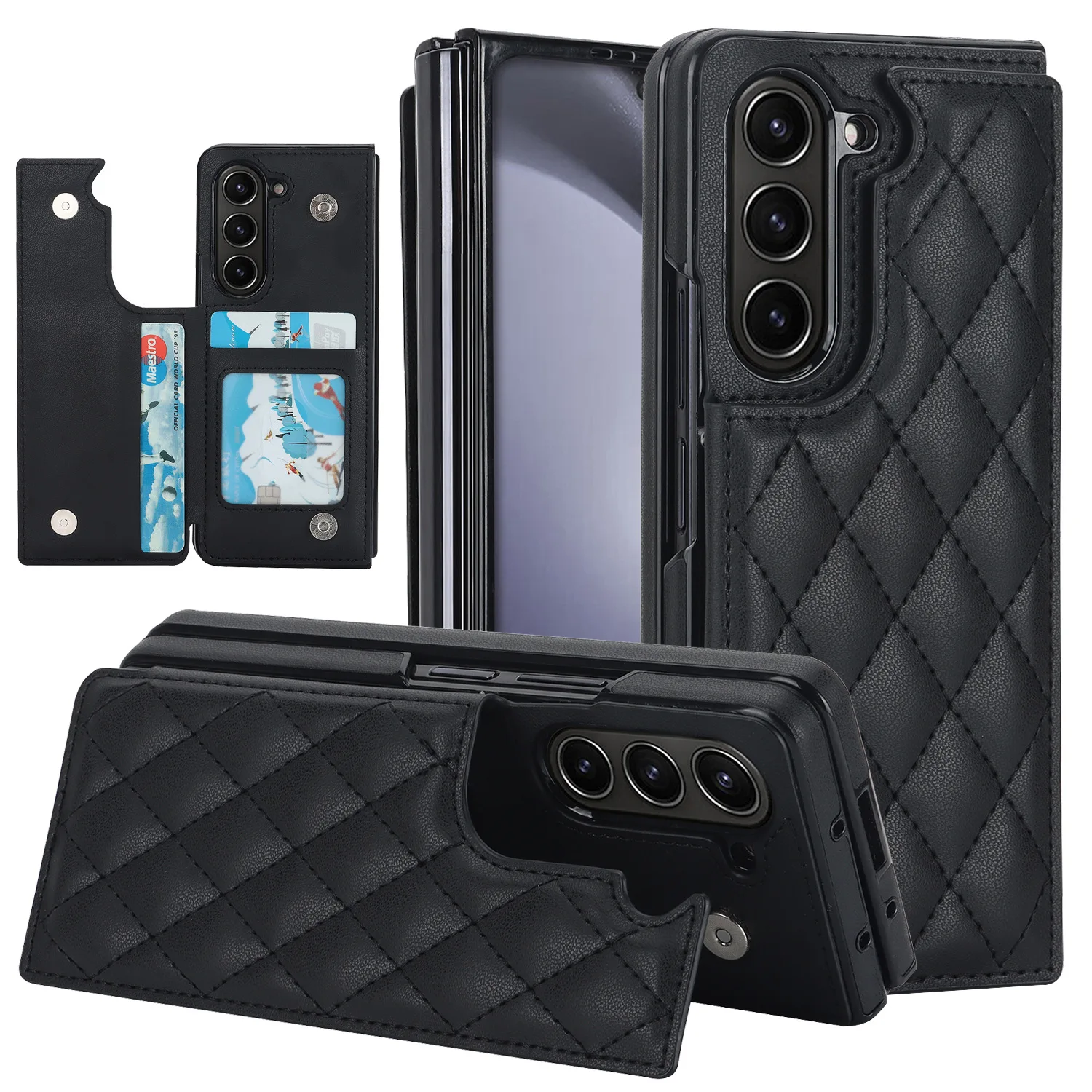 

High Quality Card Slot Fold PU Wallet Leather Phone Case for Samsung Z Fold 3 4 5 6 Smooth Texture Phone stand Cover