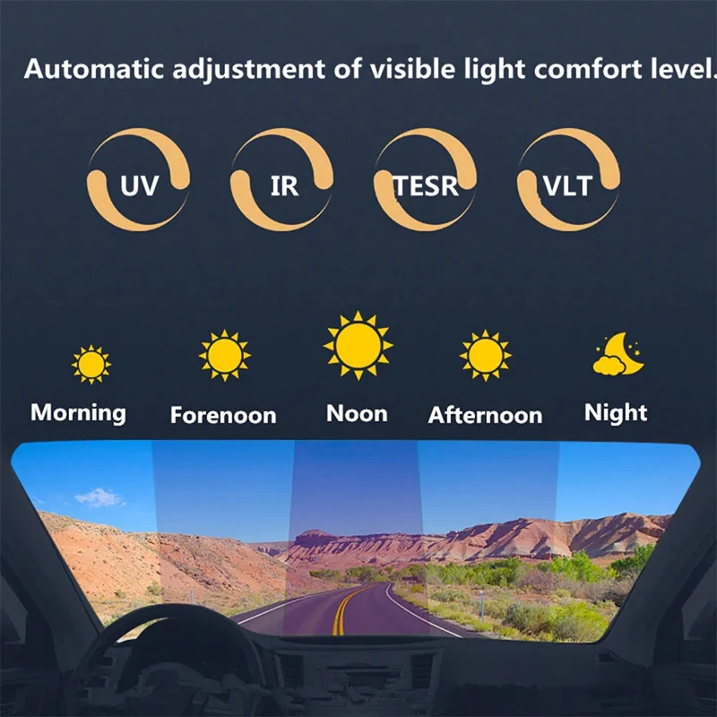 Car Window Solar Tint Photochromic Film Color Change Heat Rejection Anti UV For Any Car Front Rear Windshield Window Accessories