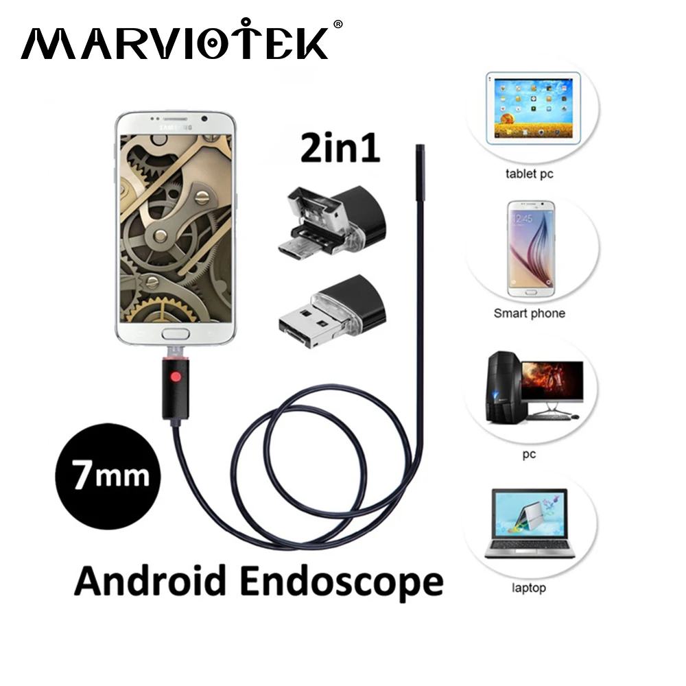 2m 5m 10m 7mm 2 in 1 Mini Camera HD USB endoscope camera Android Tube Waterproof Snake Borescope USB Inspection 6 LED endoscope