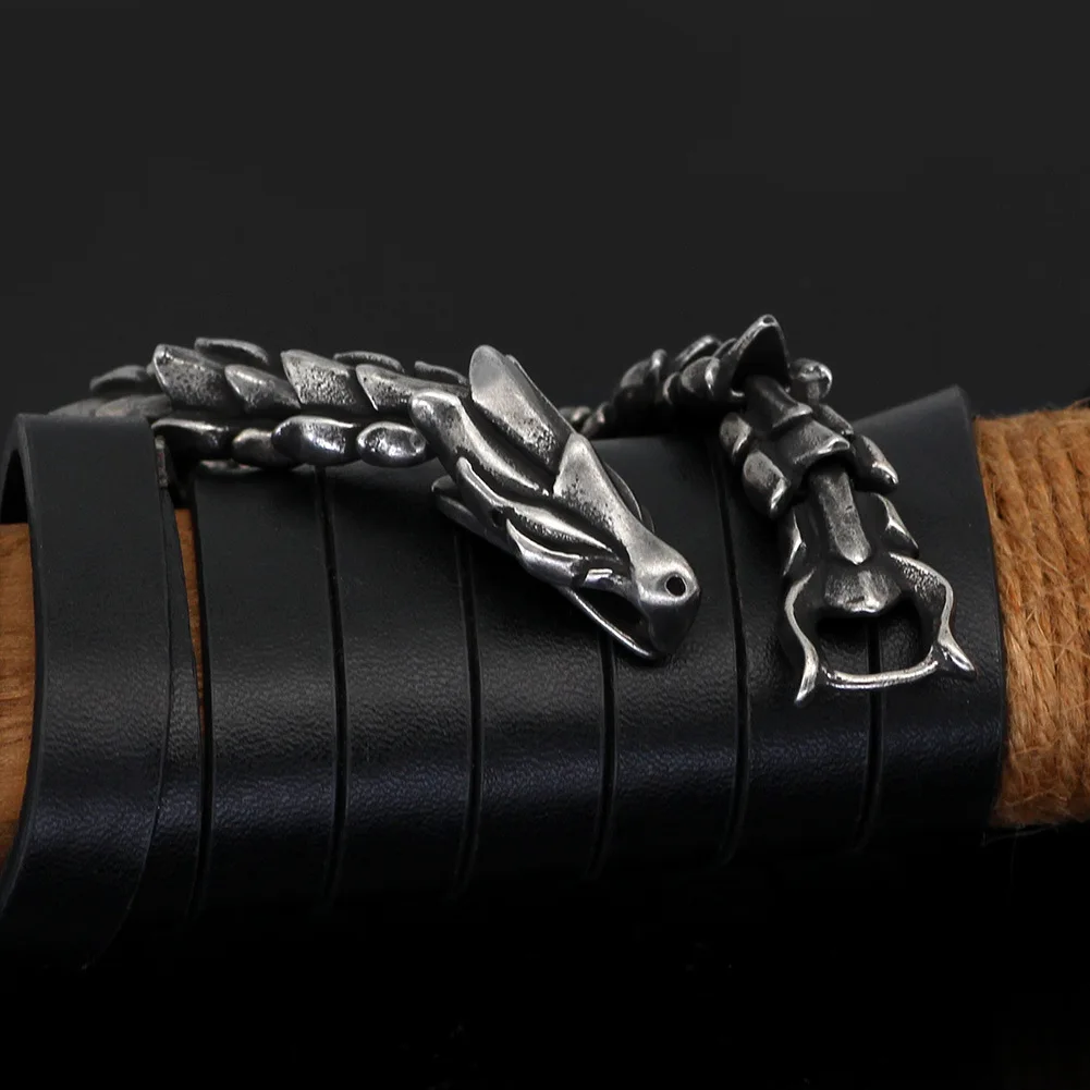 Vintage Viking Bracelet Stainless Steel Fashion Biker Nordic Viking Dragon Bracelet Men Odin Amulet Norwegian Jewelry Gifts