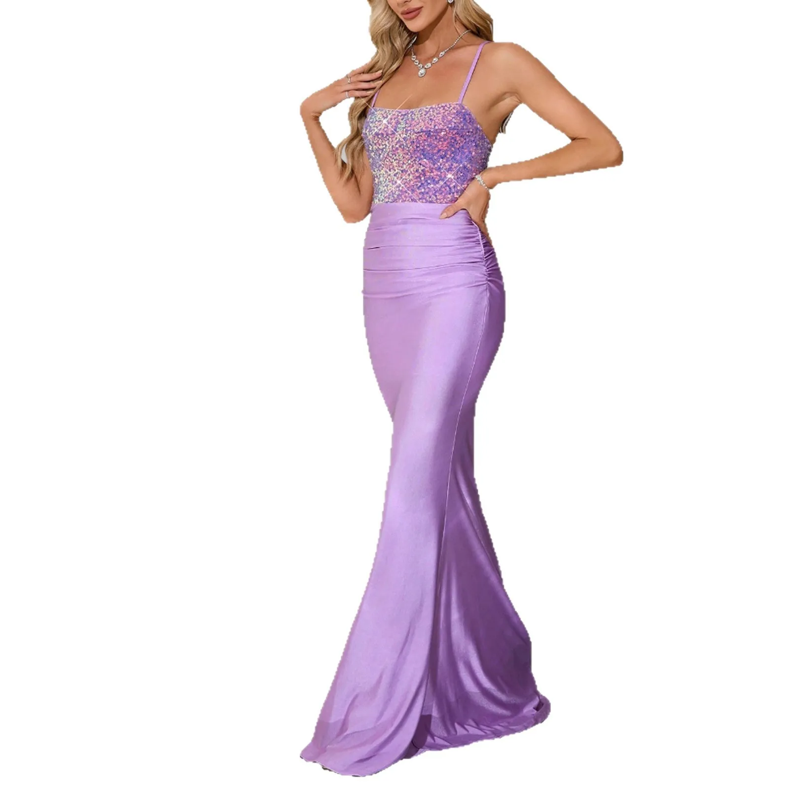 

Sexy Spaghetti Straps Backless Sequined Mermaid Long Formal Evening Dress