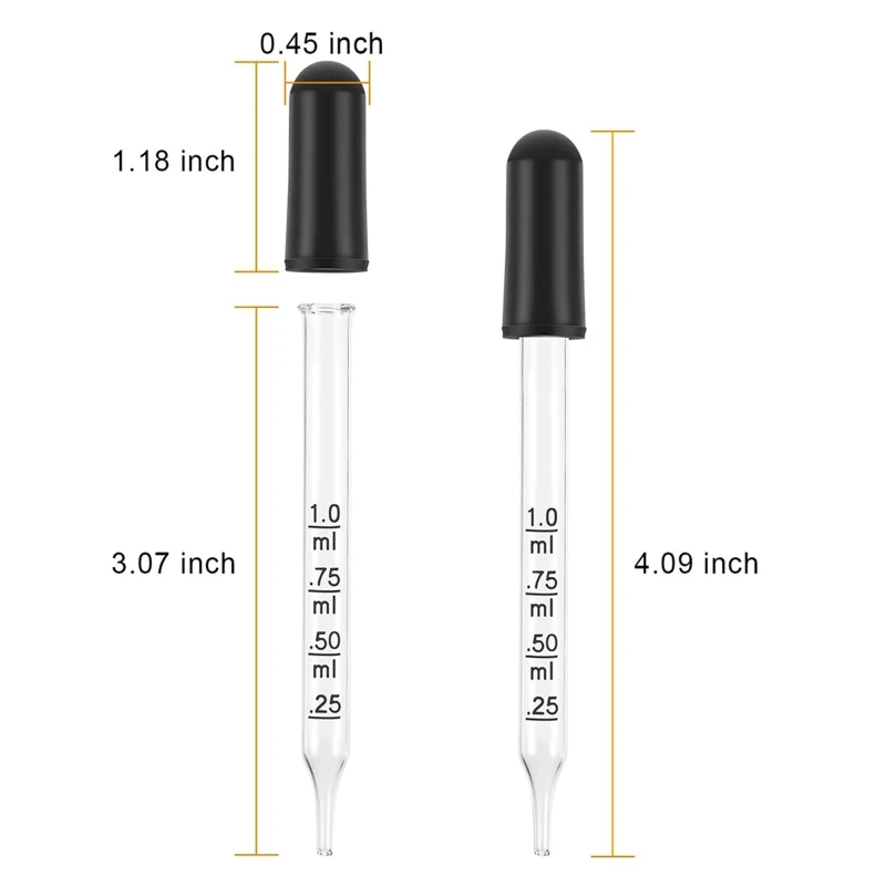 2024 New Essential Oil Dropper 2 Types Glass Liquid Droppers Fit for Essential Oils Perfume 0.25 ml 0.50 ml 0.75 ml 1 ml Scaled