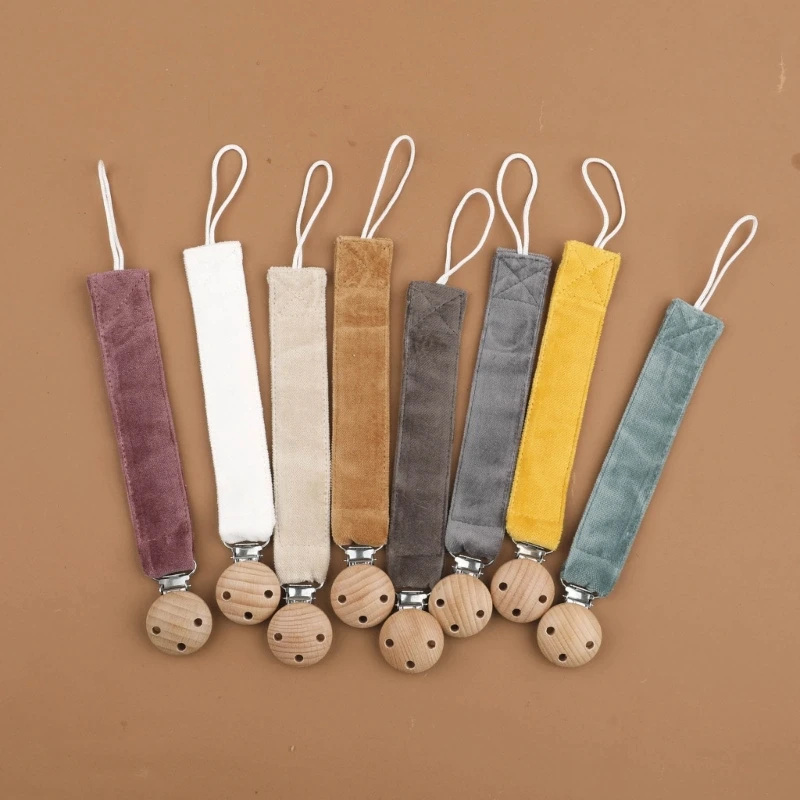 Secure Baby Pacifier Chain Adjustable Pacifier Holder Wood & Cotton Pacifier Leash Durable Keep Your Pacifier in Place