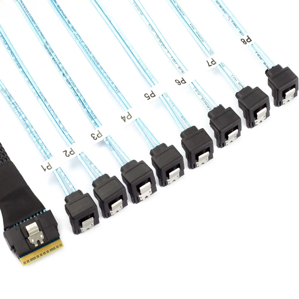 PCI-E Slimline SAS SFF-8654 8I до 8X SATA 90-градусный серверный кабель для преобразования жесткого диска Дополнительно 0,5 м 0,8 м 1 м