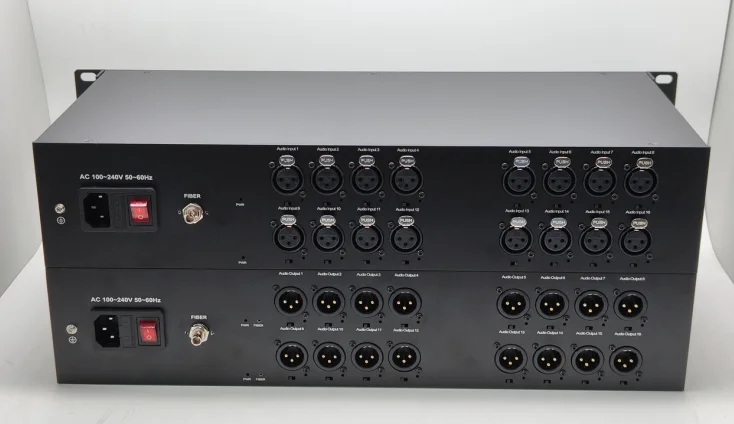 16-Channel XLR Balanced Audio ST Fiber Optical Converter Transmitter Receiver 20km Extender for Professional Audio Networking