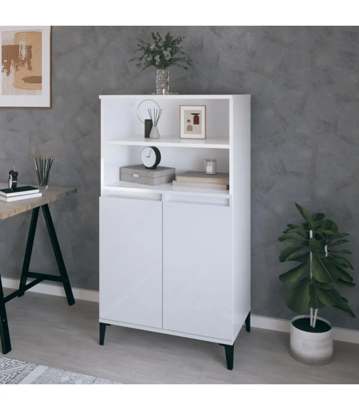 High sideboard Sheen white plywood 60x36x110 cm