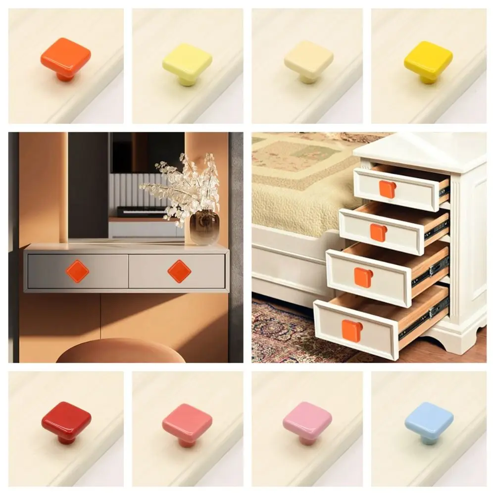 Simplicity Single Hole Colored Ceramic Knob Pull Handles Square Drawer Knobs Modern Ceramic Cabinet Knob Furniture