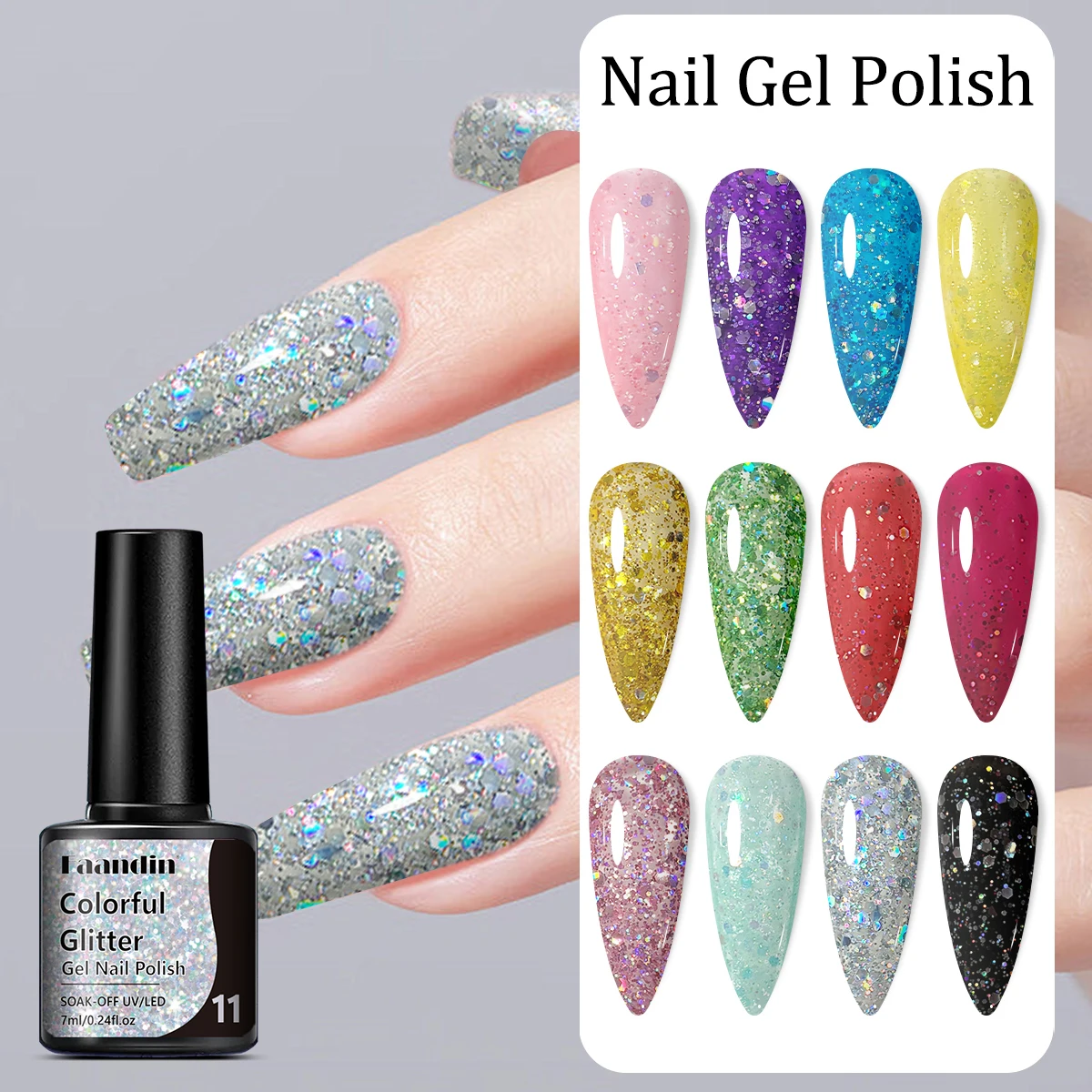 Faandin 3 pezzi/set 0. 24oz*3 pezzi, applicazione più spessa per risultati migliori, grandi paillettes trendy e abbaglianti, colore ricco, set di smalti gel glitterati a colori, regalo perfetto per regalare, forte e duraturo, non facile da applicare e rimovibile, articoli essenziali per unghie