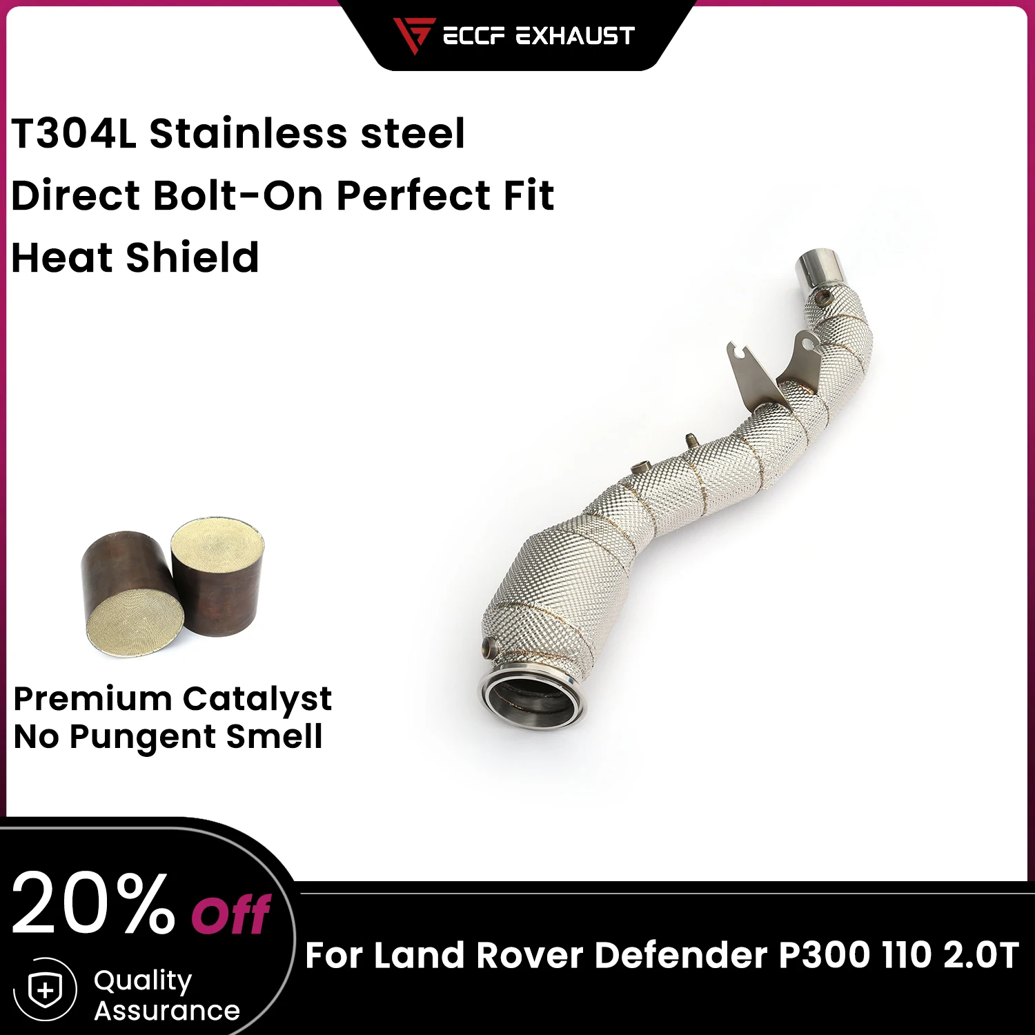 

ECCF Sports Downpipe With Heat Shield For Land Rover Defender P300 110 2.0T Exhaust Sound High Flow Performance Upgrade