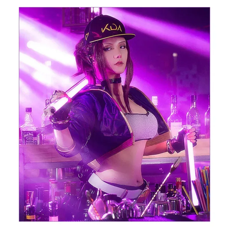 Game LOL KDA Akali Cosplay Costume The Rogue Assassin Battle Suit Sexy Uniform For Women Halloween Carnival Outfit Custom FJc;3.