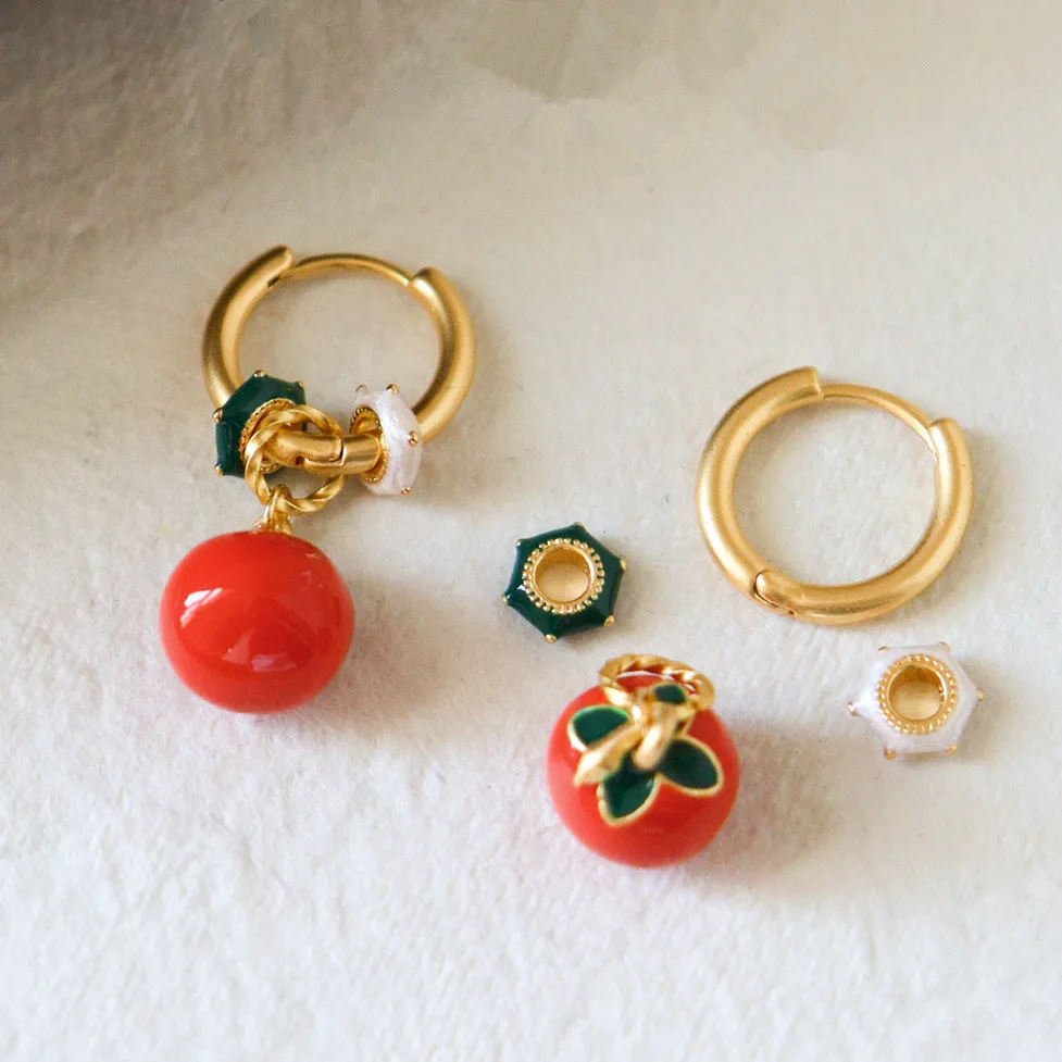 

New Lucky Persimmon Drop Earrings Gold Color Round Circle Copper Metal Ear Buckle Hoop Earrings For Women Jewelry Gift