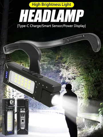 Inductive Headlamp with Long Battery Life for Camping, Work, Outdoor Fishing, and Ear Hook Flashlight