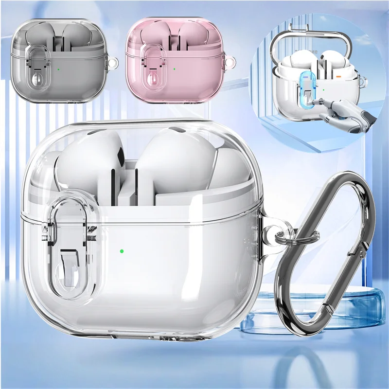 Stoßfest Transparent Fall Für Samsung Galaxy Buds FE Buds 3 Pro Abdeckung Ohrhörer Zubehör Mit Schalter Haken Coque Capa Fundas