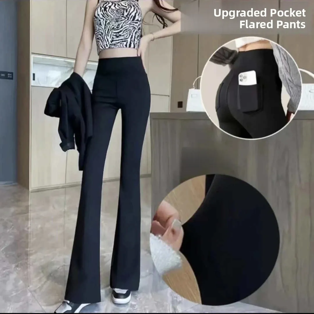 

Женские флисовые брюки для йоги с высокой талией, осенне-зимняя новинка, расклешенные брюки с эффектом подтяжки ягодиц, карманами и утягивающим эффектом на животе