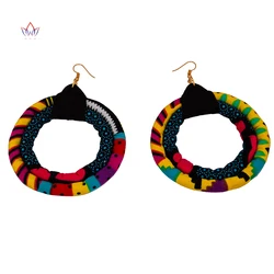 2023 African Cloth Fabric Earrings Handmade Round Earrings Women African Print Ankara Big Oversized Earrings WYB693