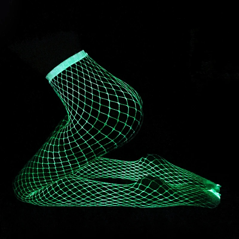 

Women High Waist Glow Fishnet Tights Glow In The Dark Shiny Luminous Fishnet Pantyhose Tights Party Club Mesh Pantyhose