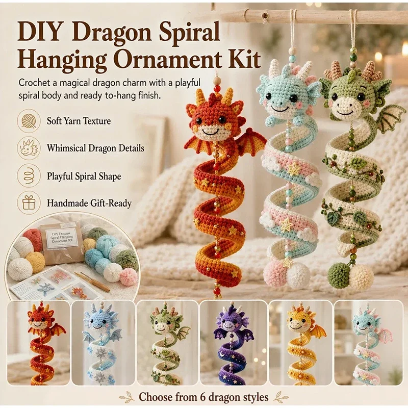 Handmade Crochet Ornament DIY Craft Kit Cartoon Spiral Wind Chime Pendant for Home Decoration Handmade Holiday Gifts