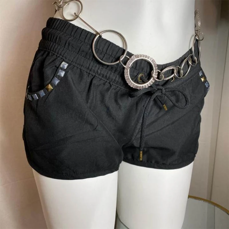 

Y2K American retro tight black shorts sexy women's black shorts casual versatile fashion drawstring lock waist