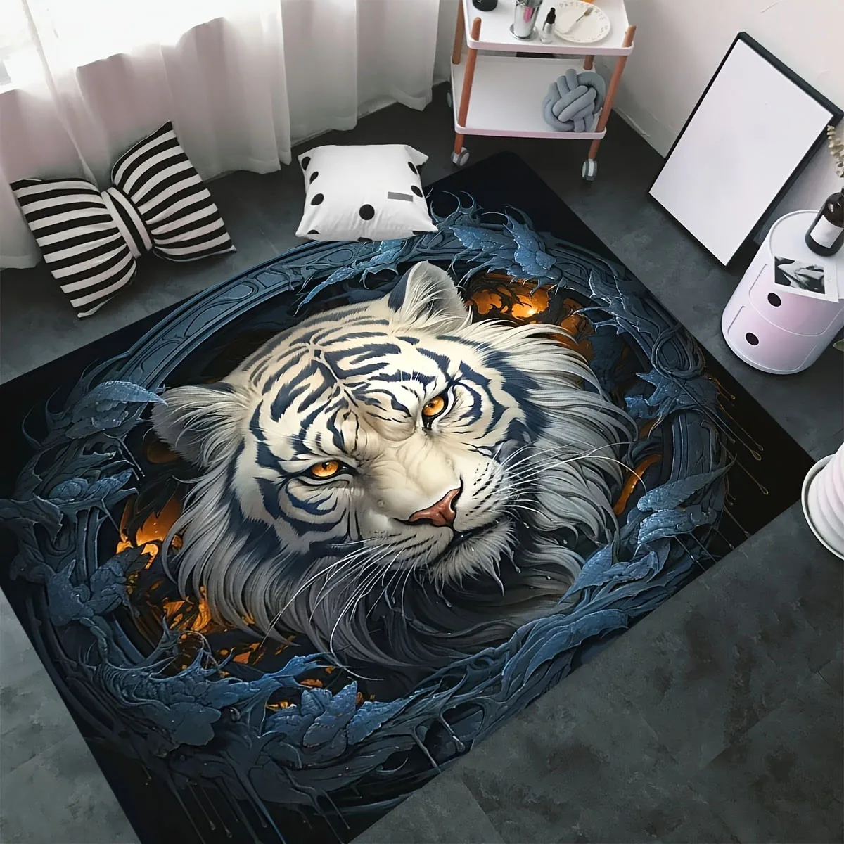 

1pc blue Tiger living room rug, comfortable machine washable flannel floor mat, home, indoor and outdoor area floor mat