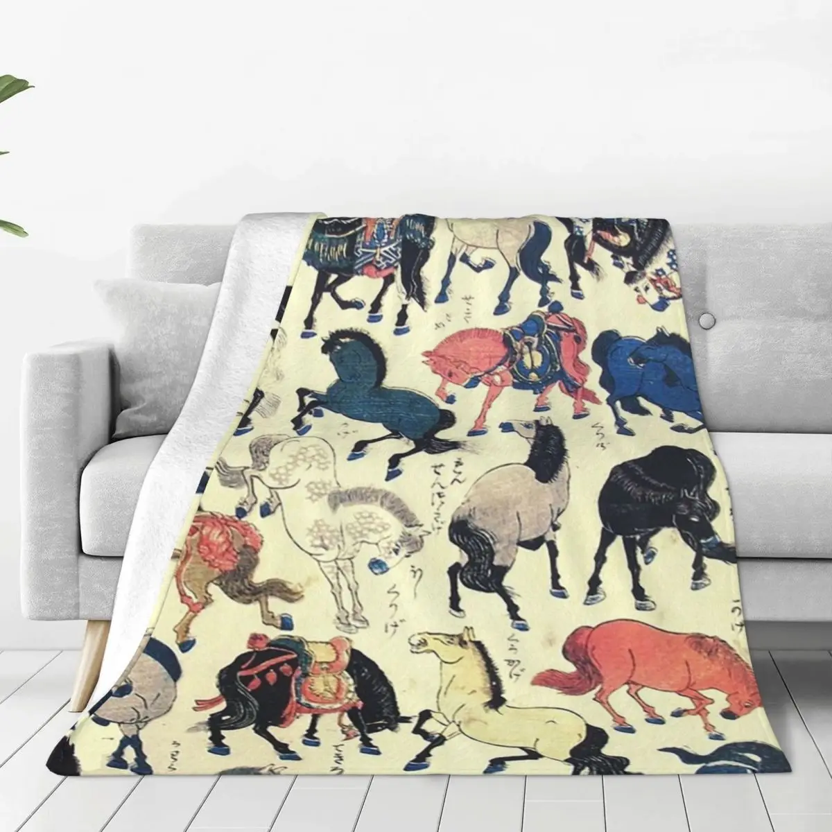 Asian Horses Japanese Study Blankets Fleece Portable Sofa Throw Blankets For Couch Bedding Office Throws Bedspread Quilt