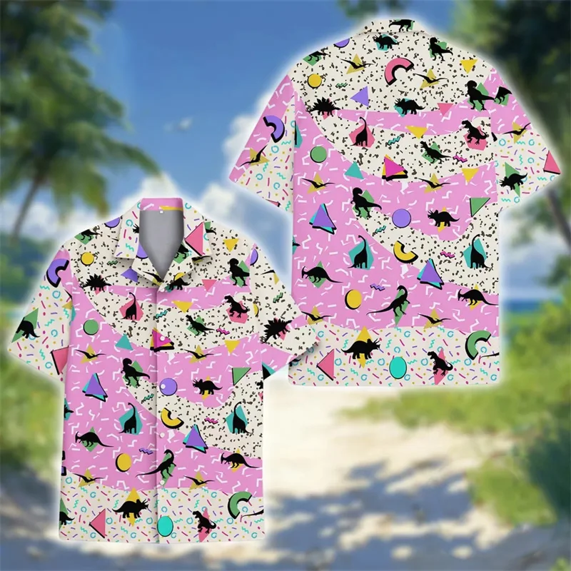 80s 90s Retro Style Popular Shirt Unisex Geometric Patterns Print Streetwear Oversized Short Sleeve Shirts Summer Party Viral