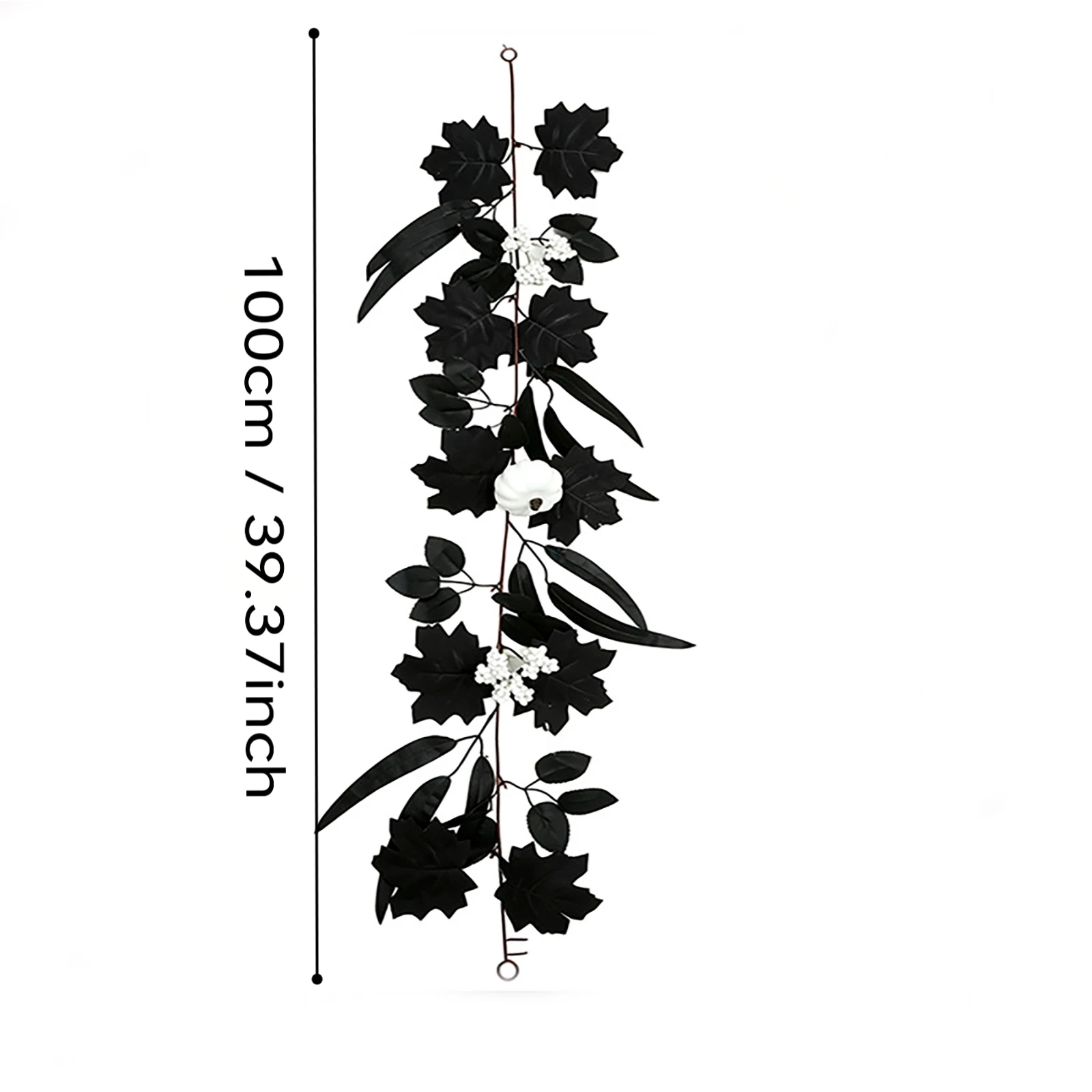 Artificial Halloween Garland with Black Maple Leaves and White Pumpkins Dark Faux Fall Decor for Fireplace Mantel Stairs Wall