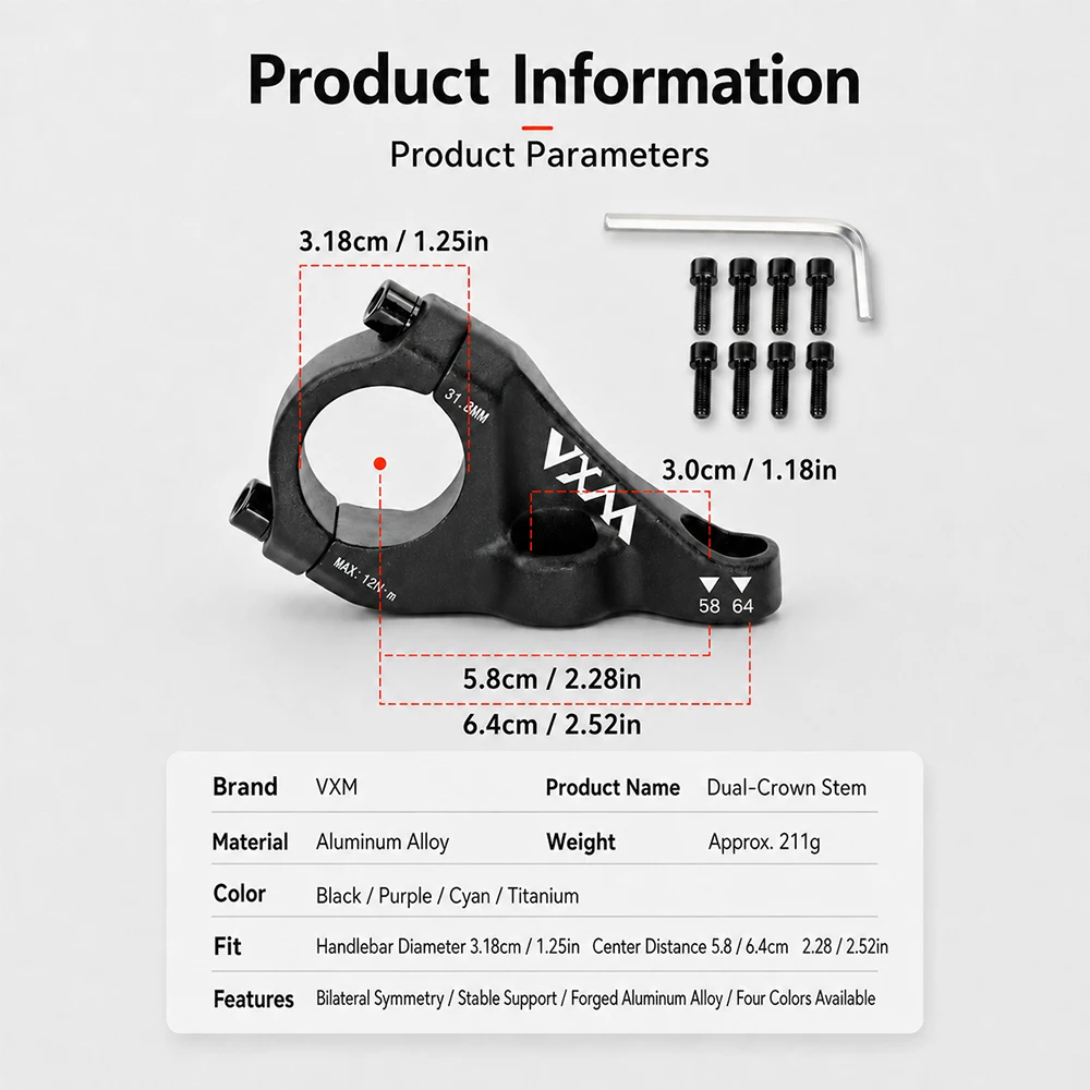 VXM Direct Mount Stem Mountain Bike 31.8mm Bar Clamp MTB Handlebar Stems 2 Pieces Lightweight Split Bicycle Stem Parts