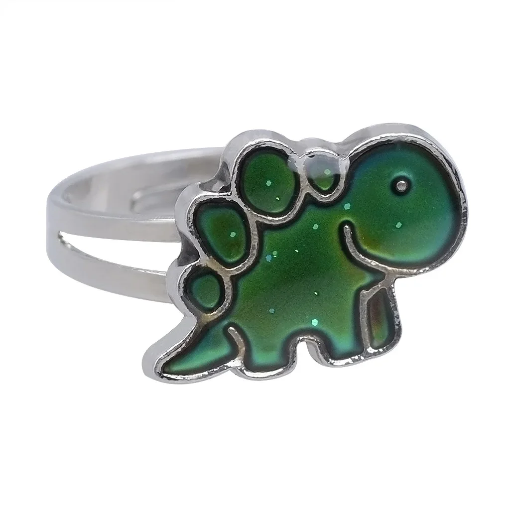 Mood Ring Vintage Little Dinosaur Glitter Powder Adjustable Size Unique Temperature Control Color Animal Rings Female Jewelry