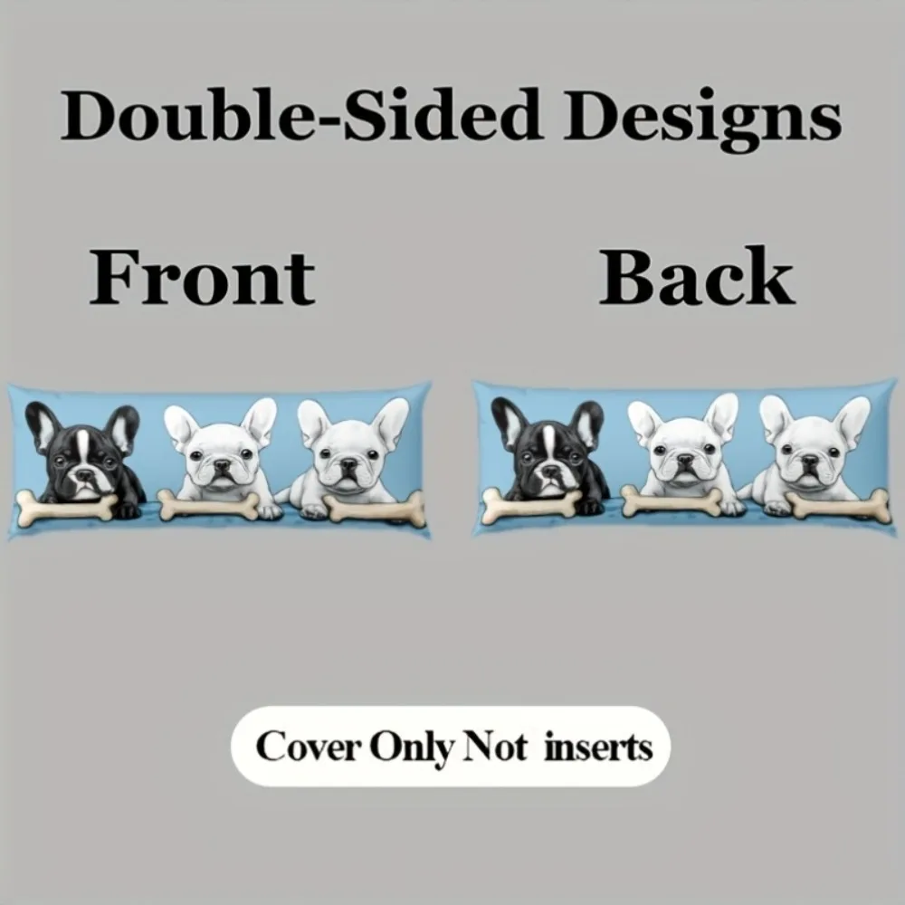 A French Bulldog Long Pillowcase - 20*54 Inches / 50×137 Cm - Double-Sided Cartoon Dog Design, Zipper Closure - Suitable for Bed