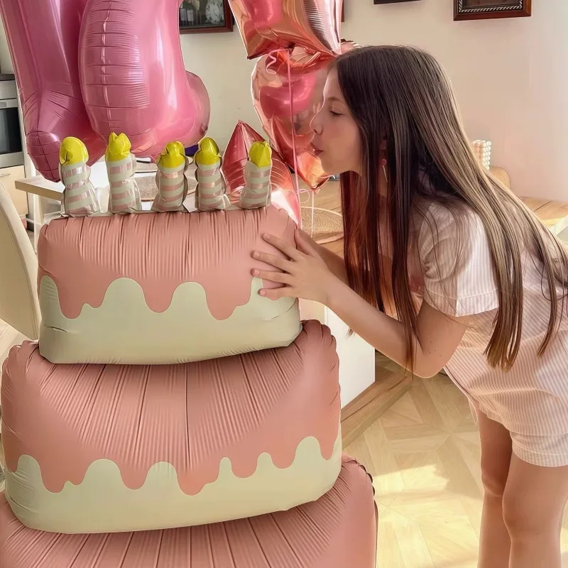 

60Inch Giant Stand Up Blue Pink Cake Foil Balloon for Kids Birthday Party Decor Photo Prop Baby Shower Cake Shape Balloons