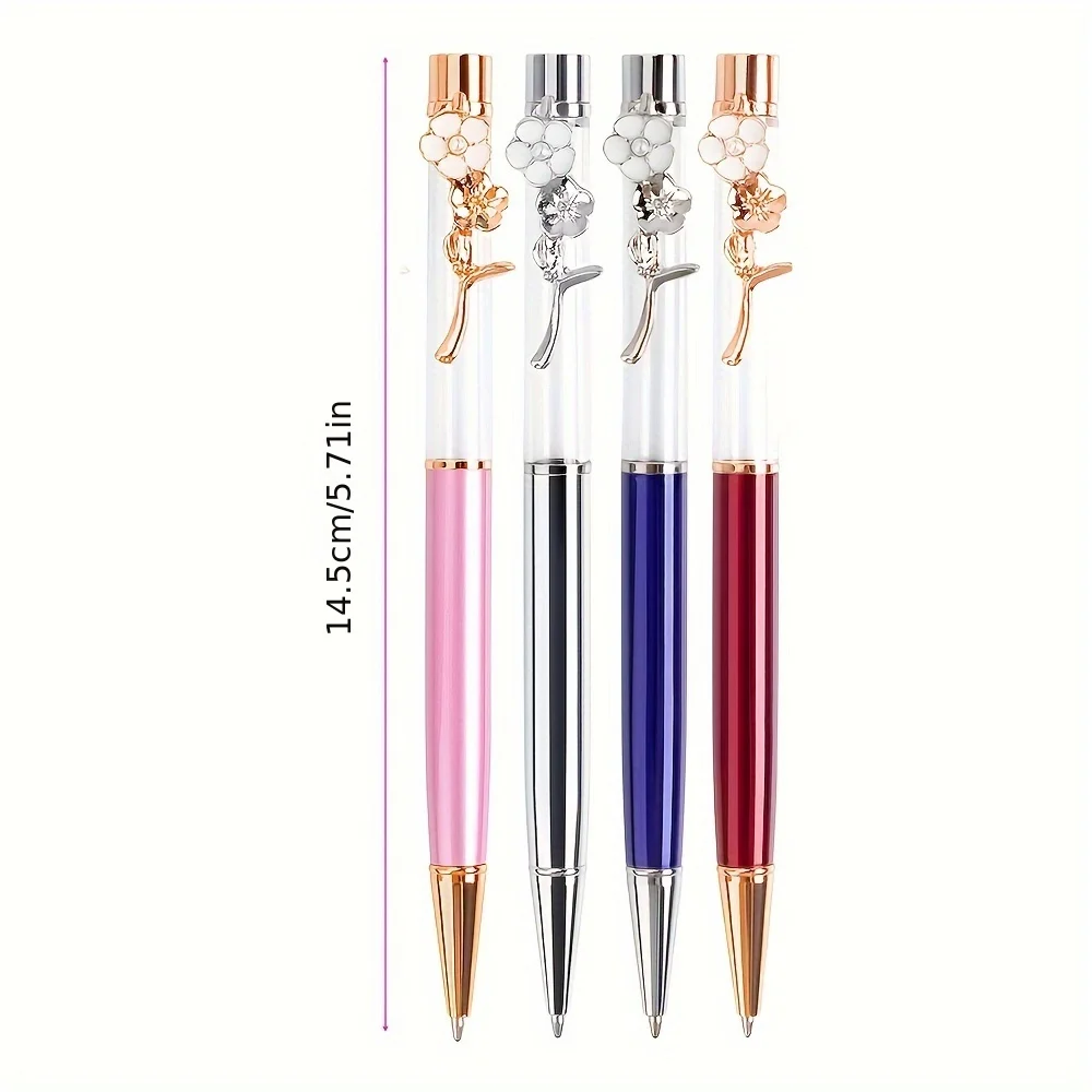 1 Piece Quicksand Oil Ballpoint Pen Flower Metal Office School Stationery Office Accessories  Korean Stationery