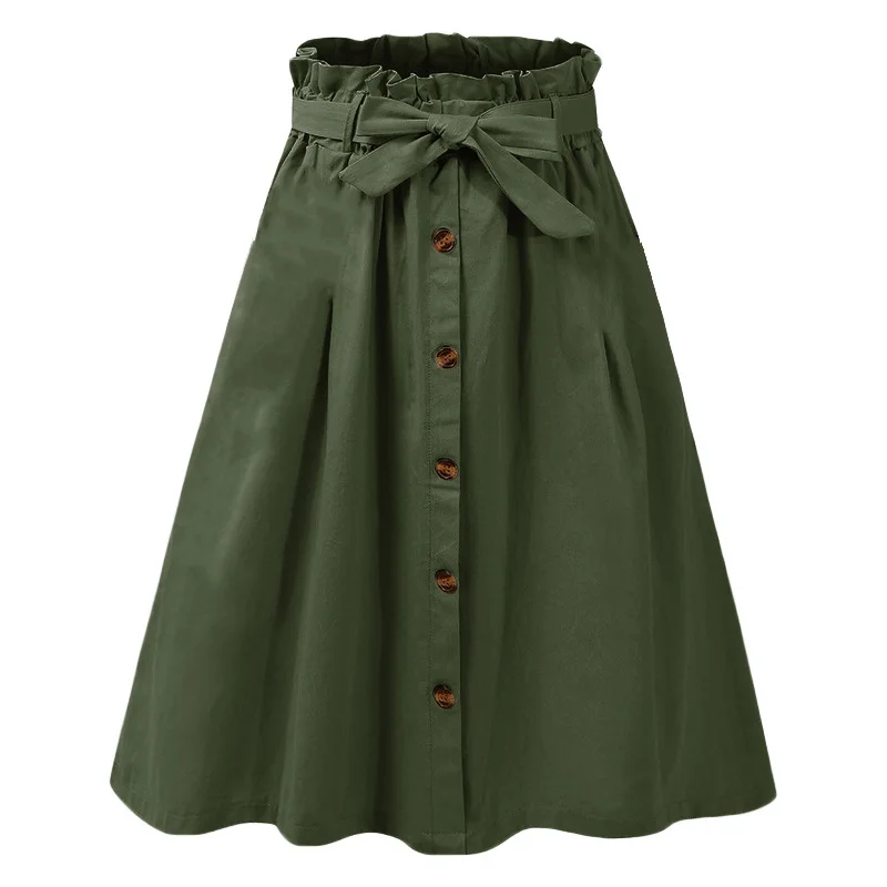 

2024 Spring& Summer New Flower Bud Waist Tooling Skirt High Waist Thin Simple Casual Sweet Women A-line Long Skirt Free Shipping