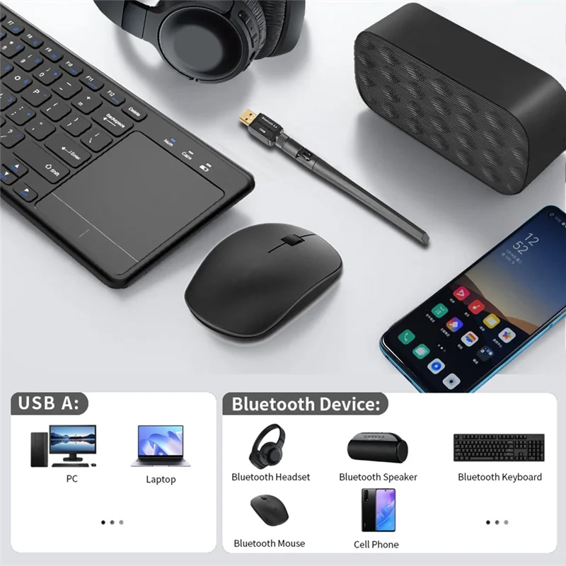 150M Bluetooth 5.4 Adapter Free Driver USB Bluetooth Dongle Adapter For PC Mouse Keyboard Audio Receiver