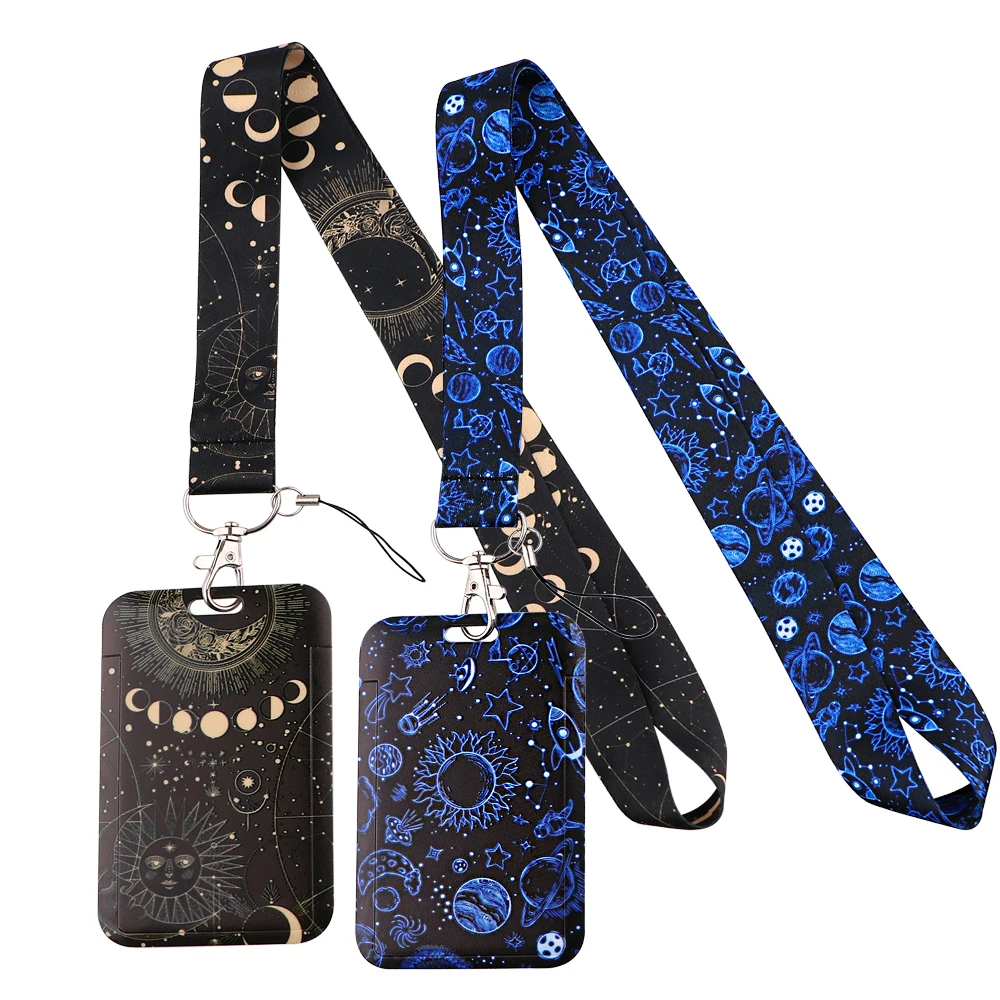 

Moon Planet Pattern Neck Strap Keychain Badge Holder ID Credit Card Pass Hang Rope Lariat Lanyard for Keys Accessories Gifts