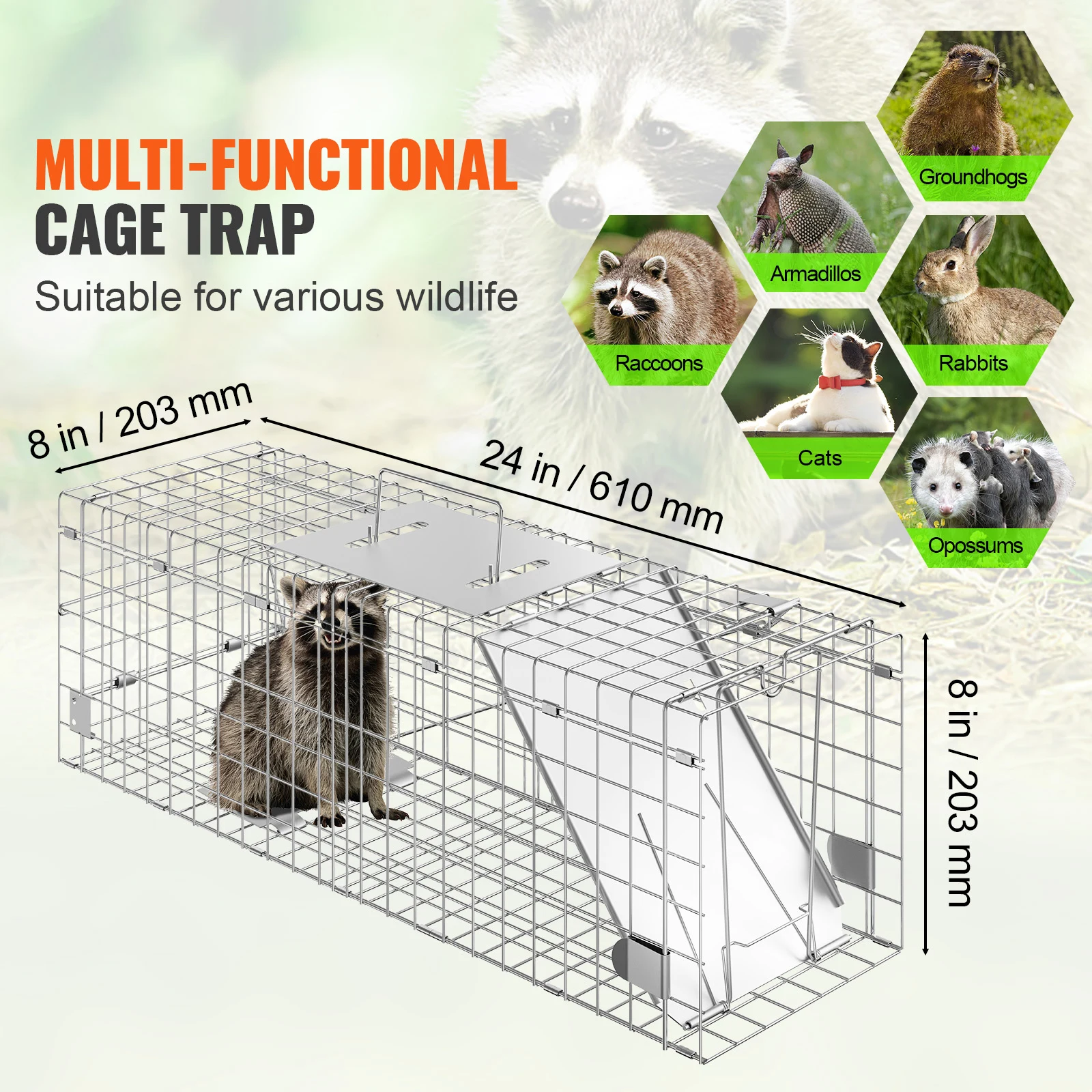 VEVOR Live Animal Cage Trap Humane Cat Rodent Control Folding with Handle for Rabbits Stray Cats Squirrels Raccoons Groundhogs