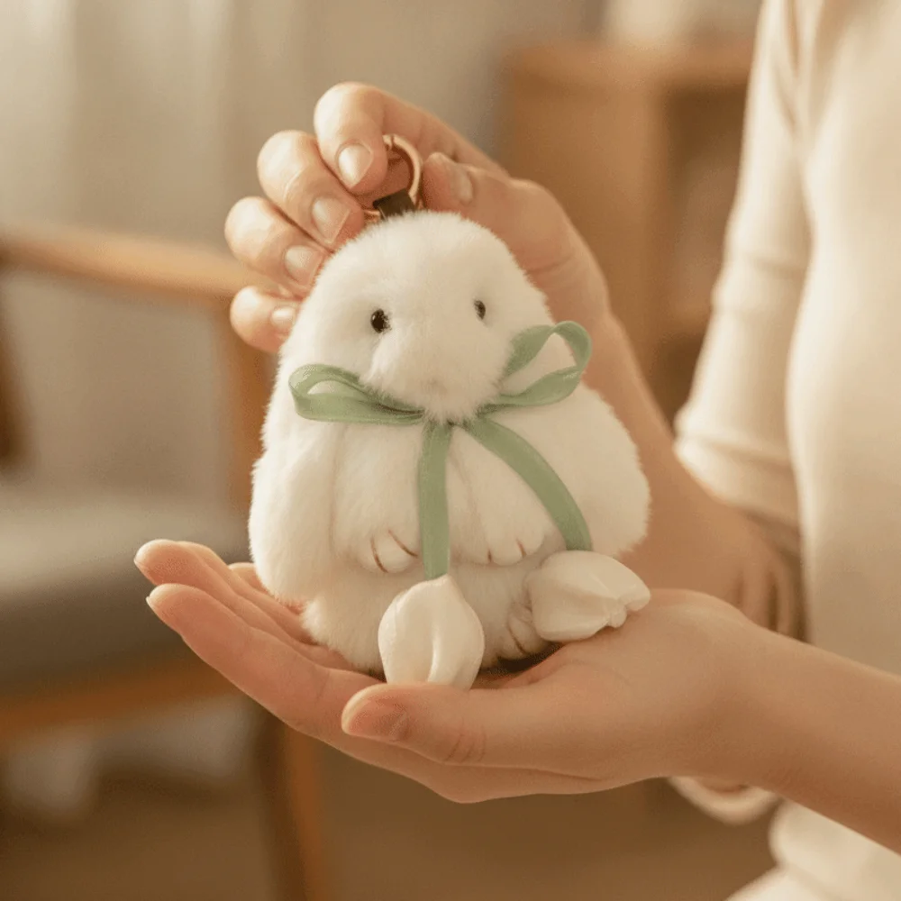 Lovely PP Cotton Tulip Rabbit Keychain Cute Cartoon Pendant Key Ring Kawaii Cartoon Bunny Keyring Hanging Ornaments