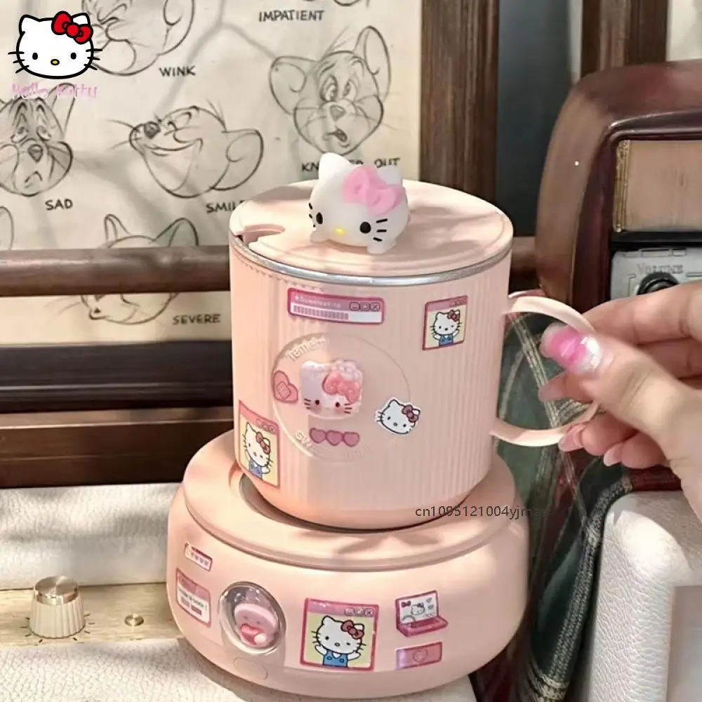 Urocza Podkładka Termostatyczna Sanrio Hello Kitty Kreskówka Zima Akademik Biuro Biały Kawa Automatyczna Podgrzewana Podkładka Pod Kubek Prezent dla Dziewczyny Śliczna