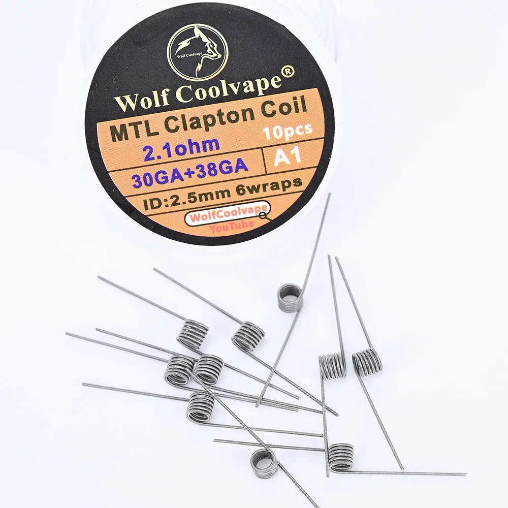 10 قطعة/صندوق wolfcoolvape MTL كلابتون لفائف 2.1ohm 30GA38GA A1 مادة لفائف vape rda rta MTL