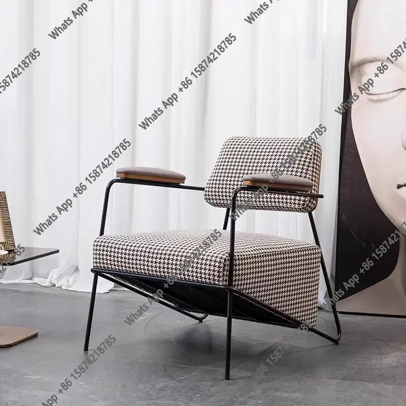 Sc Modern Simple New Thousand Bird Grid Fabric Single Sofa High-end Coffee Shop Sales Department Negotiation Leisure Reception C