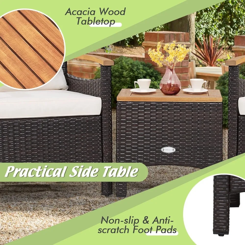 Stück Terrassenmöbel-Set, Rattan-Sofagarnitur für den Außenbereich mit Couchtisch, Terrassen-Gesprächsset mit abnehmbarem Kissen