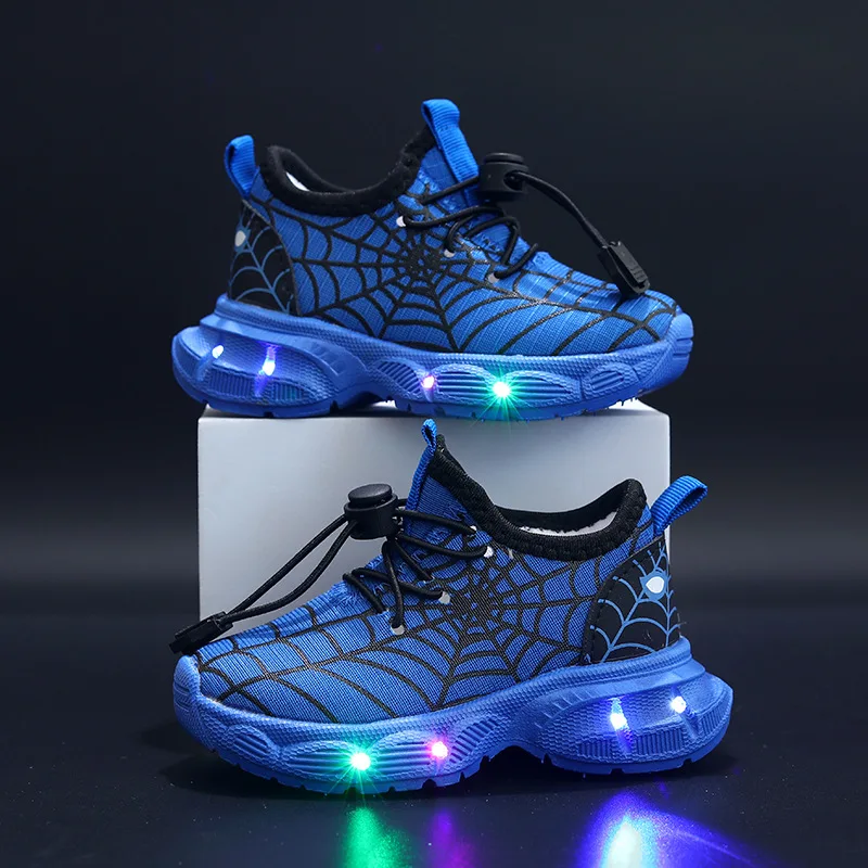 Disney dziecięce lekkie buty Led moda Aoger Spiderman chłopcy trampki dziewczynki Cartton buty na co dzień oddychające dziecięce buty sportowe