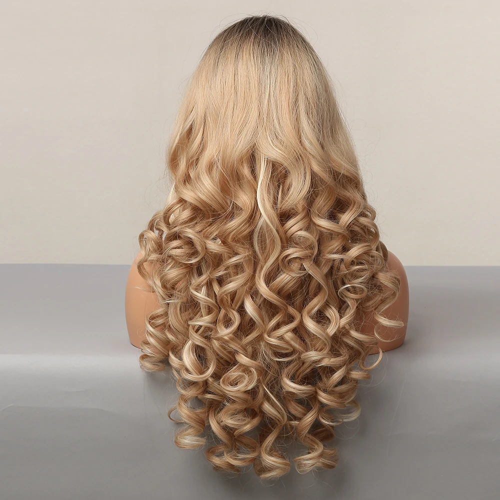 Eashihair – perruque synthétique longue avec frange pour femmes, postiche synthétique à reflets bruns, Champagne et blonds, faux cheveux résistants