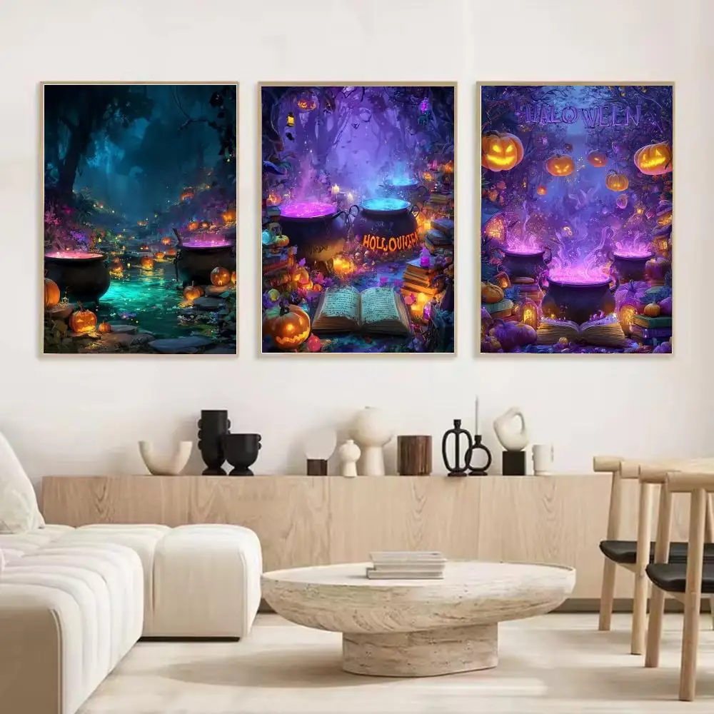 Halloween Arcane Incantations Painting Calligraphy Stylish Canvas Poster Wall Art for Living Room Bedroom Cafe Office Decor Gift