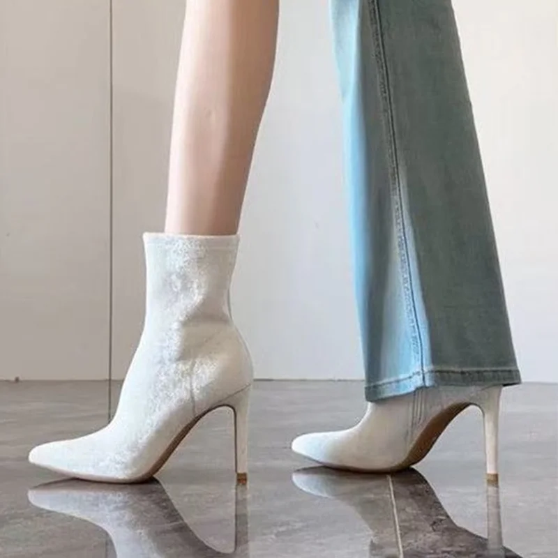 

Ботильоны на высоком каблуке, женская элегантная обувь с острым носком, новинка 2025, модные ботинки челси, зимние туфли-лодочки, роскошные модельные женские ботильоны